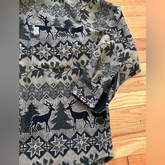 Alaska True Grit Oversized Beige & Black Reindeer Button Up Sweater - Size L - Picture 6 of 13